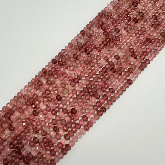 Faceted Strawberry Quartz Rondelle Beads