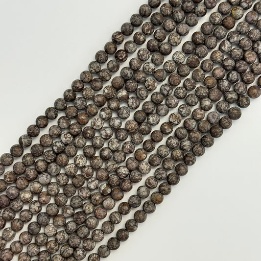 Jasper Brown Coral Frosted Round Beads (A Quality)