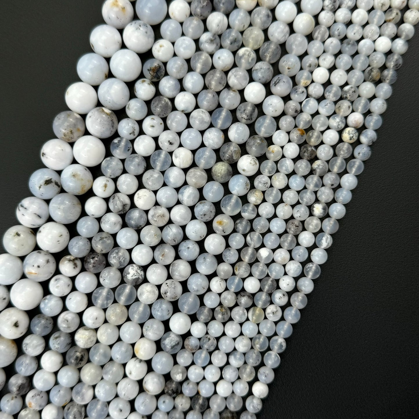 Dendritic White Chalcedony Polished Round Beads image 5