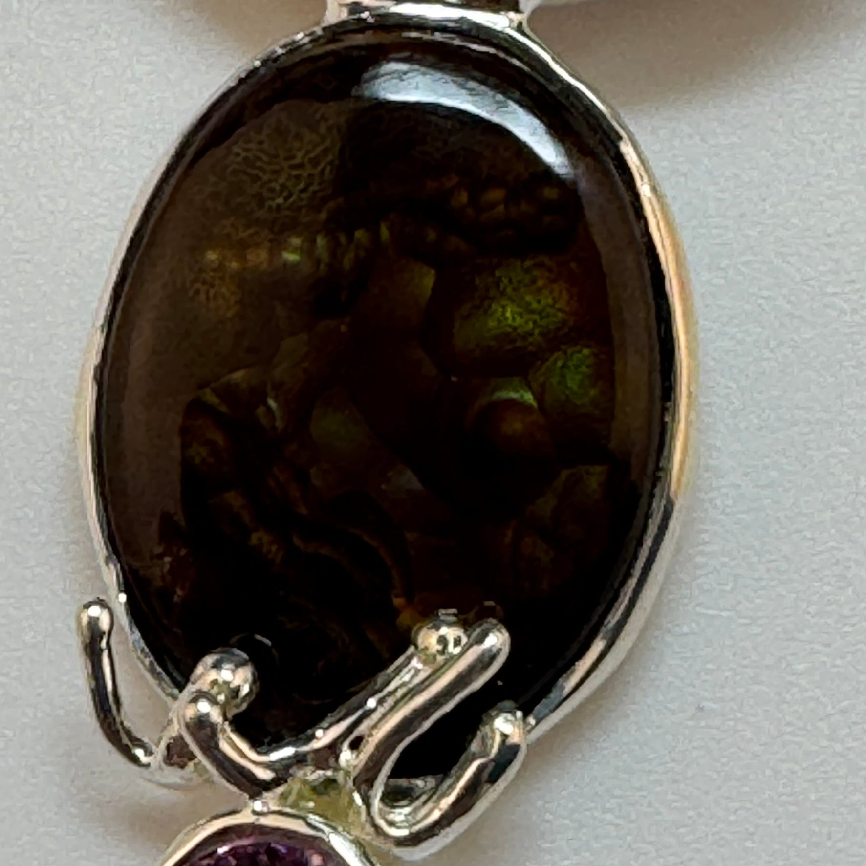 Triple Gemstone Pendant: Watermelon Tourmaline, Mexican Fire Agate & Pink Spinel image 1