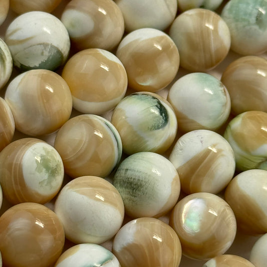 Green Shell Mother Of Pearl Polished Round Beads