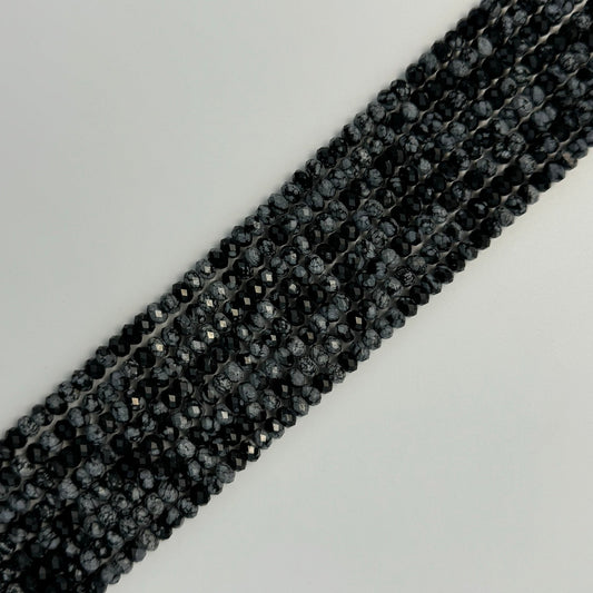 Obsidian Snowflake Faceted Rondelle Beads - (AA Quality)