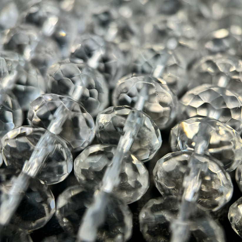 Faceted Clear Quartz Rondelle Beads - Sparkling Clear Quartz Beads for Jewelry Making