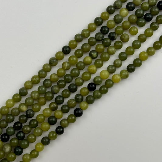 Green Olive Serpentine Polished Round Beads