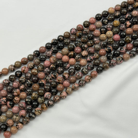 Dendritic Rhodonite Polished Round Beads