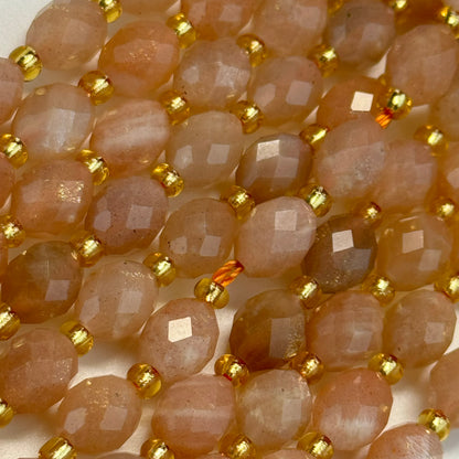 Moonstone Sunstone Faceted Barrel 8 Beads image 2