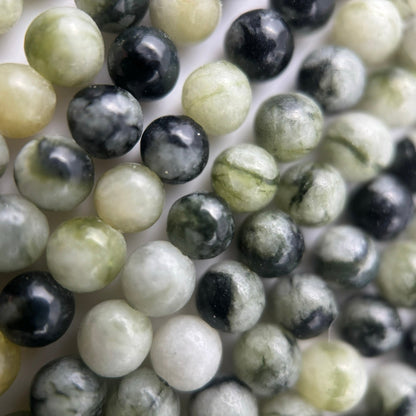 Dendritic Green Serpentine Polished  Round Beads image 2