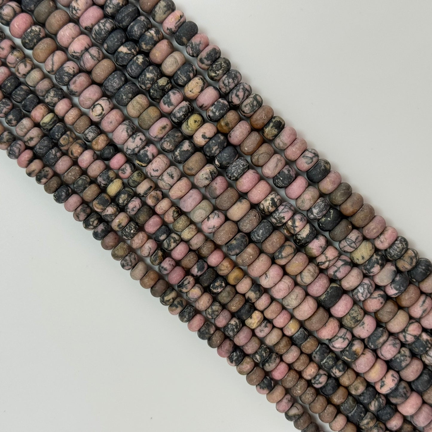Dendritic Rhodonite Frosted Rondelle Beads image 4