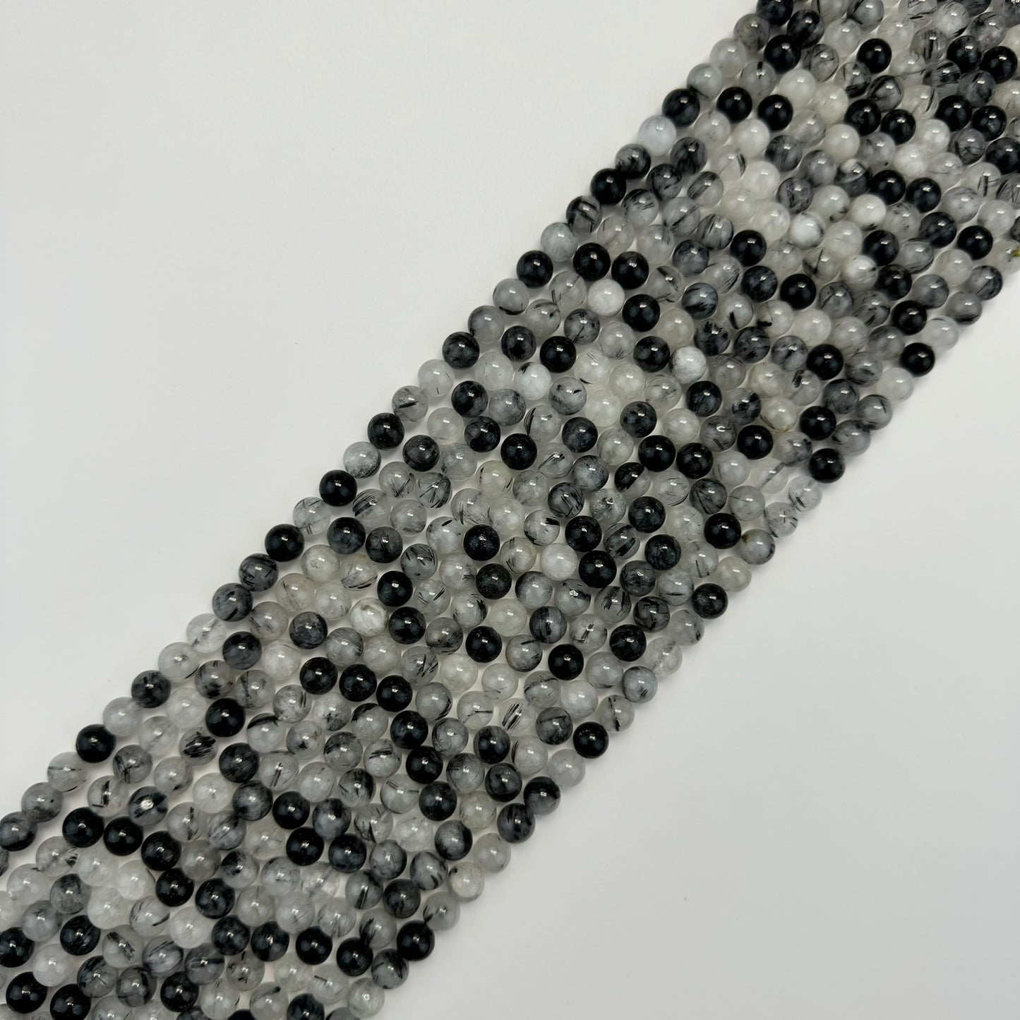 Black Tourmalinated Quartz Polished Round Beads image 6