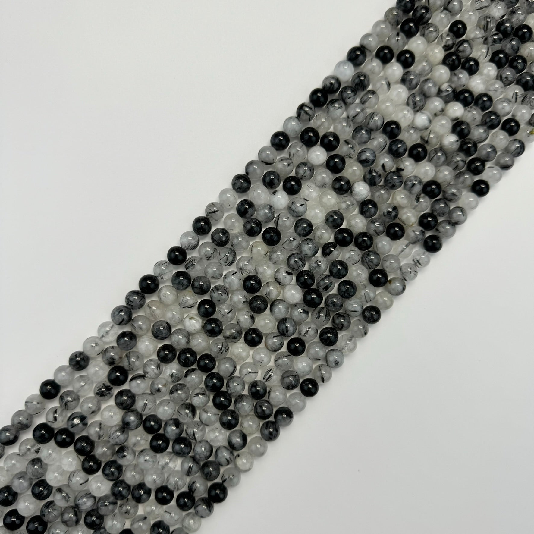 Black Tourmalinated Quartz Polished Round Beads image 6