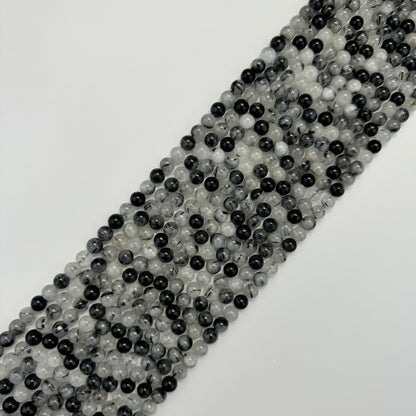 Black Tourmalinated Quartz Polished Round Beads image 6