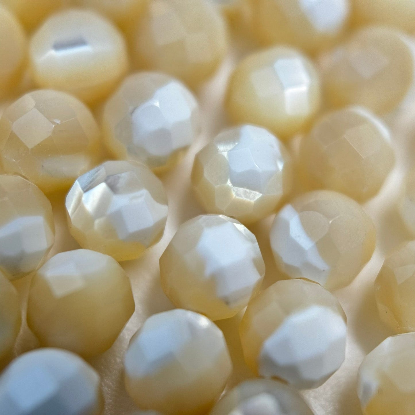 Beige Mother of Pearl Faceted Round Beads image 6