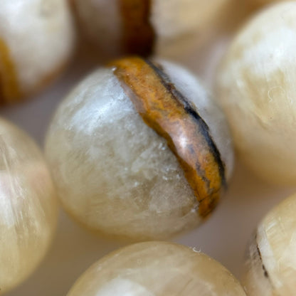 Yellow Banded Calcite Beads - Polished Round