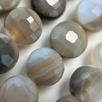 Banded Agate Gemstone Beads - Lentil Shape - Faceted Finish 