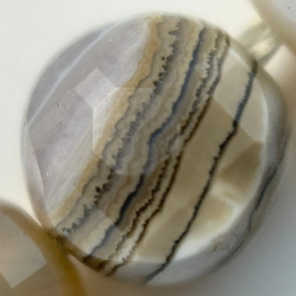 Banded Agate Gemstone Beads - Lentil Shape - Faceted Finish 