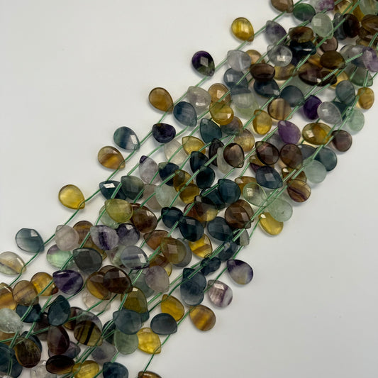 Multicolor Fluorite Faceted Pear Shape Beads