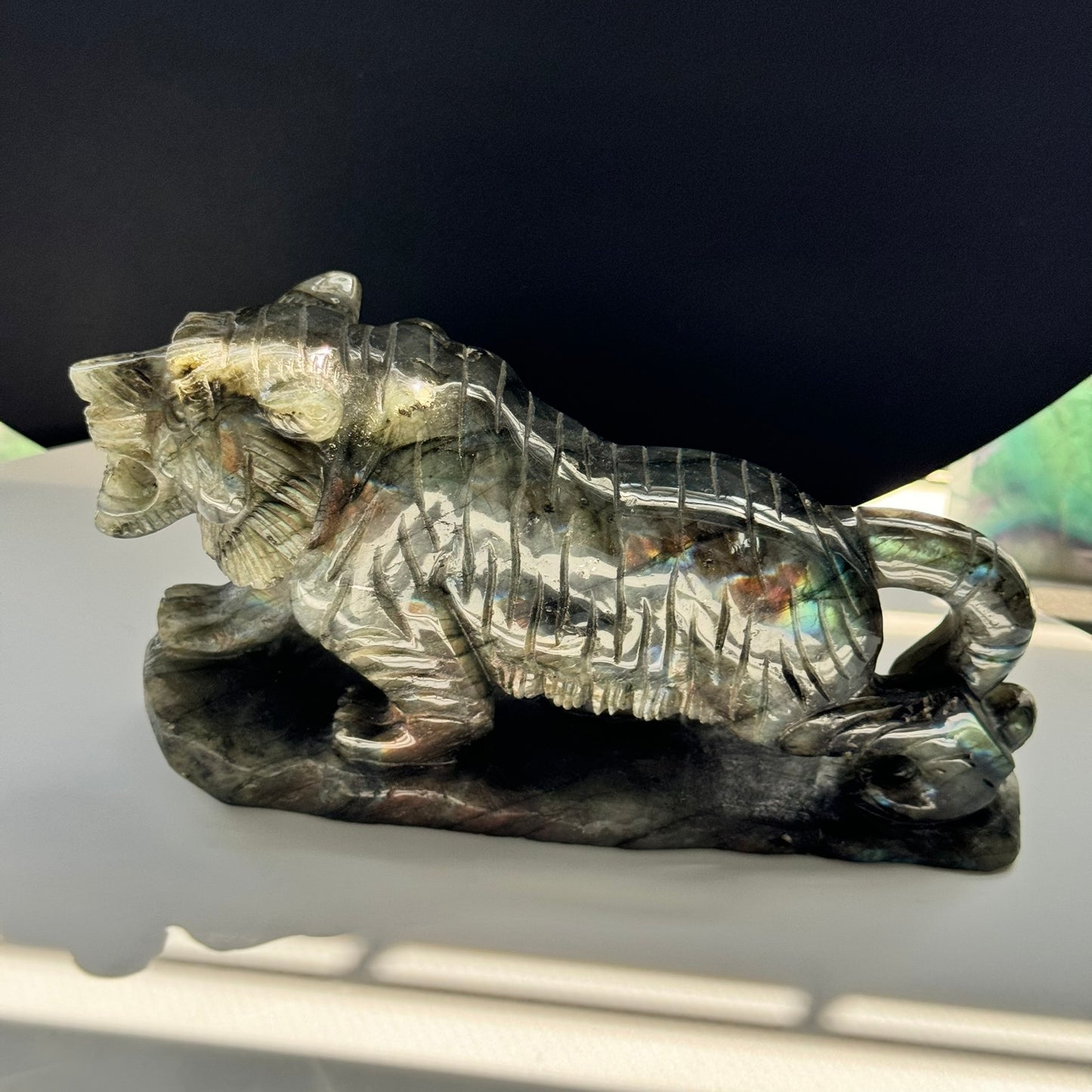 Labradorite Tiger Carving (7 x 4 inches) image 1
