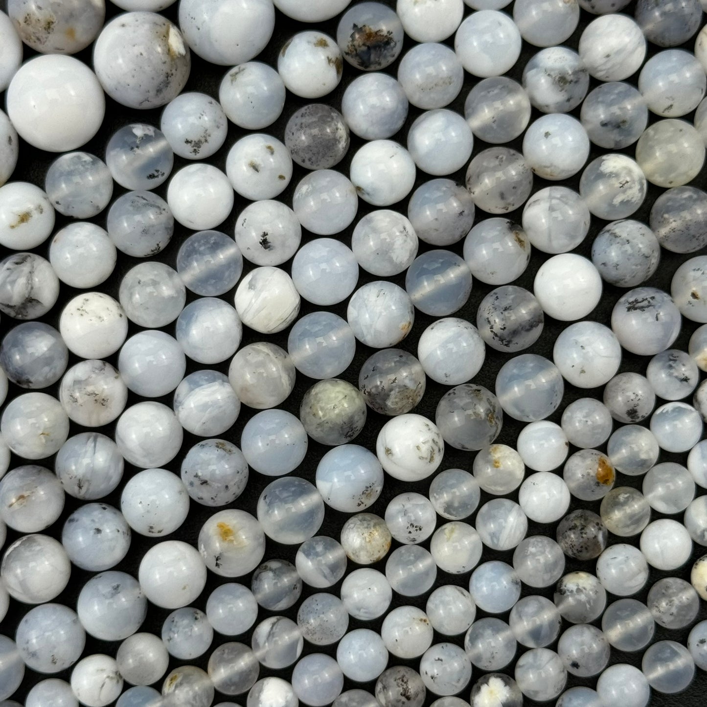 Dendritic White Chalcedony Polished Round Beads image 1