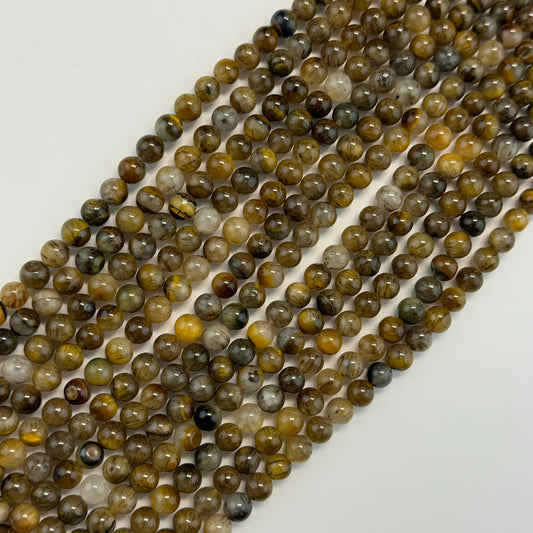Tiger's Eye with Quartz Matrix Rare Polished Round Beads (AAA Quality)