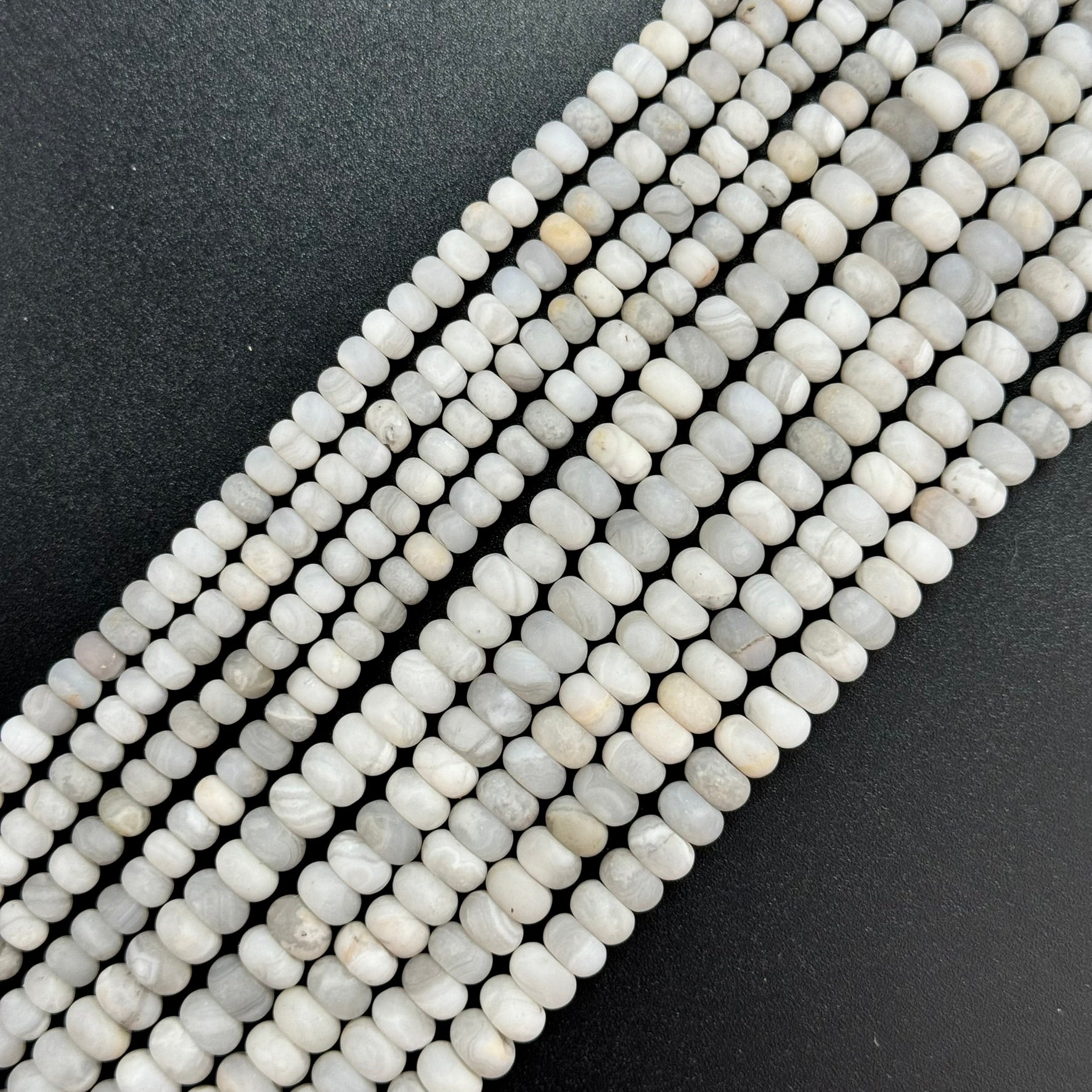 White Lace Agate Chalcedony Frosted Rondelle Beads image 2