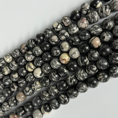 Black Network Jasper Polished Round Beads image 5