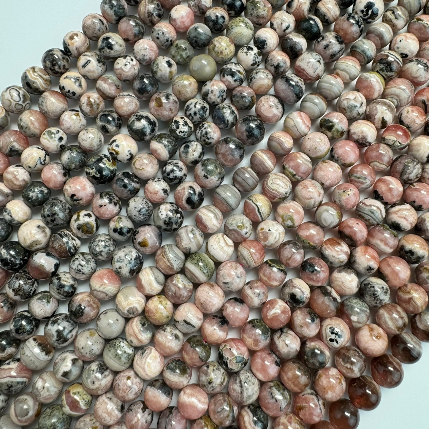 Dendritic Rhodochrosite Polished Round Beads image 13