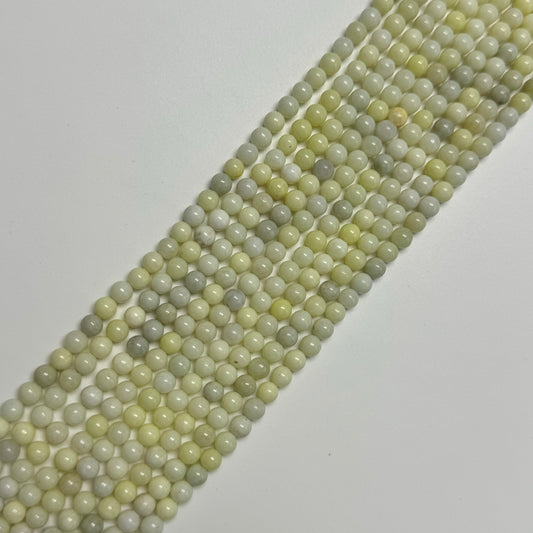 Light Lemon Serpentine Polished Round Beads