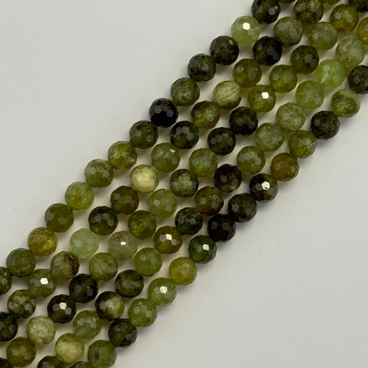 Faceted Green Garnet Beads - Round Shape