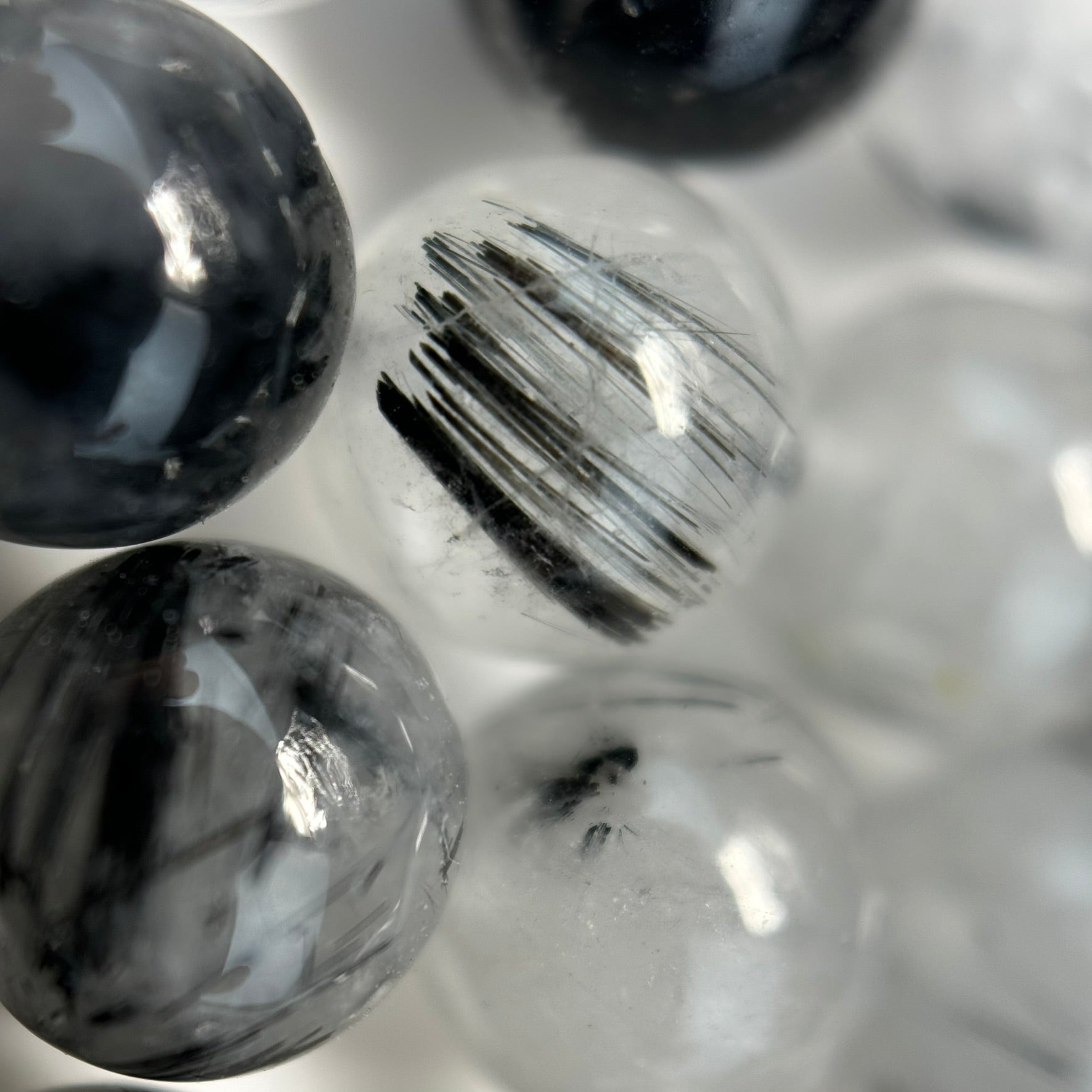 Black Tourmalinated Quartz Polished Round Beads image 1