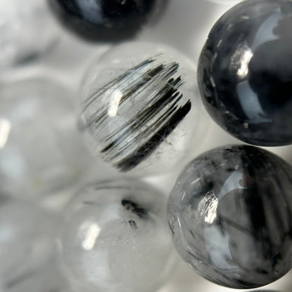 Black Tourmalinated Quartz Polished Round Beads image 1