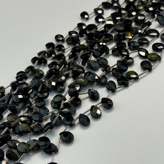 Tiger's Eye Blue Faceted Pear Shape Beads (AAA Quality)