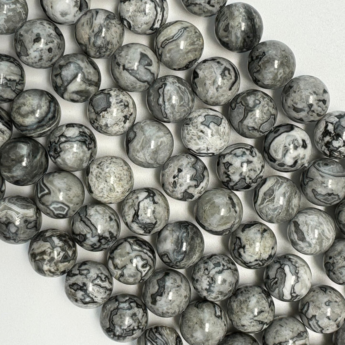 Grey Crazy Lace Agate Polished Round Beads image 6