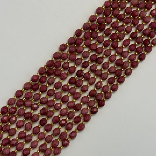 Rhodonite Faceted Barrel Beads - (AA Quality)