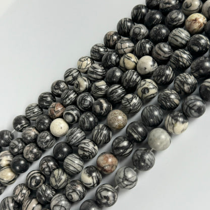 Black Network Jasper Polished Round Beads image 9