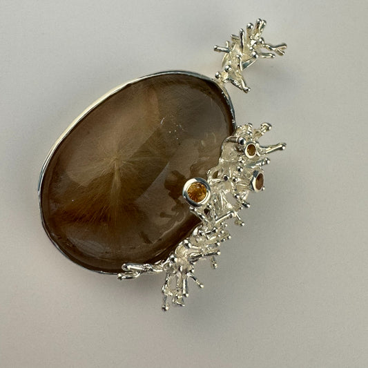 Golden Rutilated Quartz Coral Reef Pendant with Three Yellow Sapphires image 0