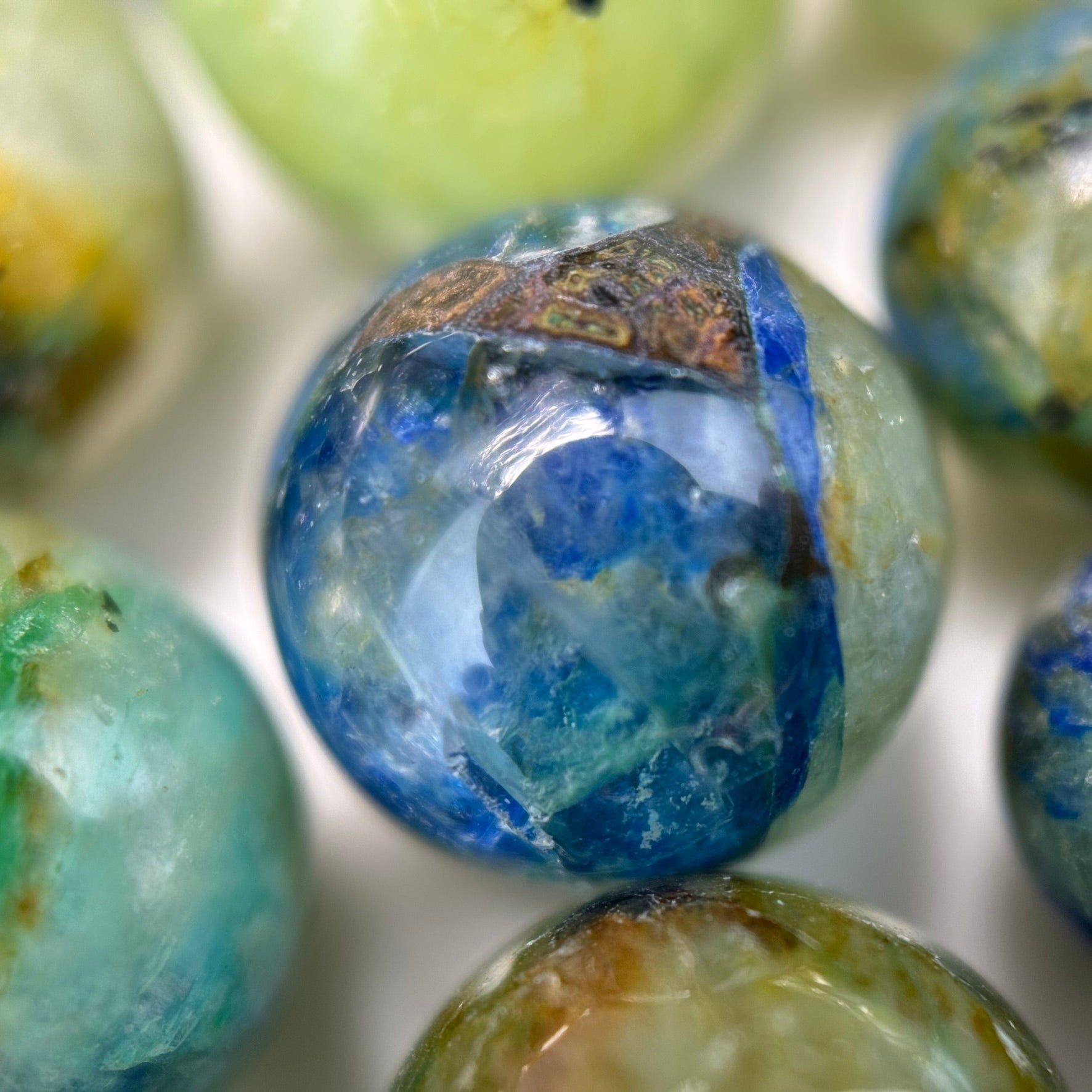 Azurite and Chrysocolla Polished Round Beads  - A Quality image 5