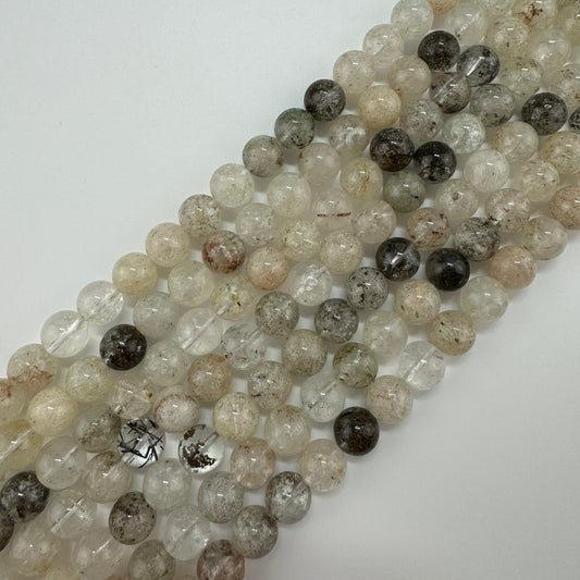 White Rutilated Quartz Polished  Round Beads