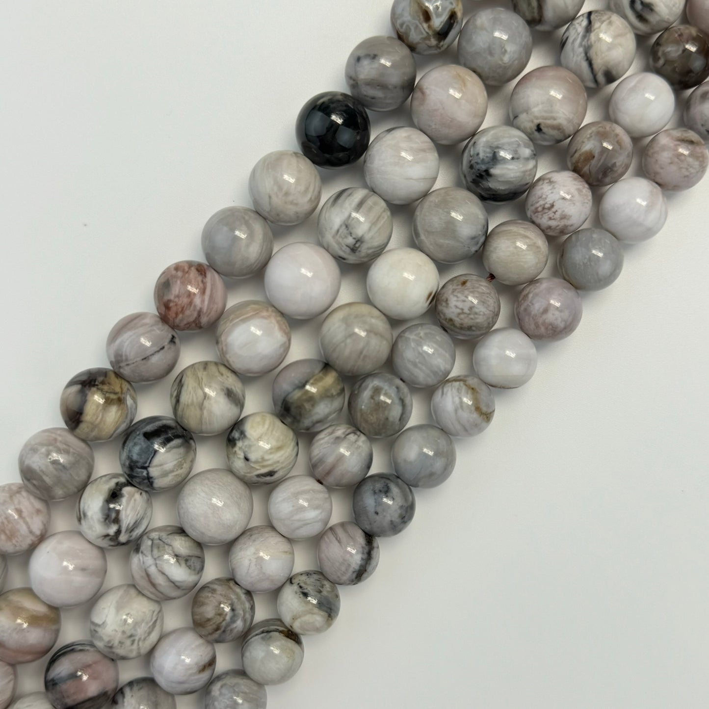 White Petrified Wood Polished Round Beads image 5