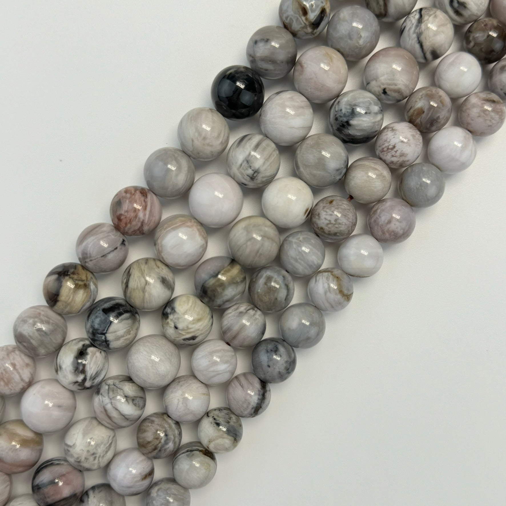 White Petrified Wood Polished Round Beads image 5
