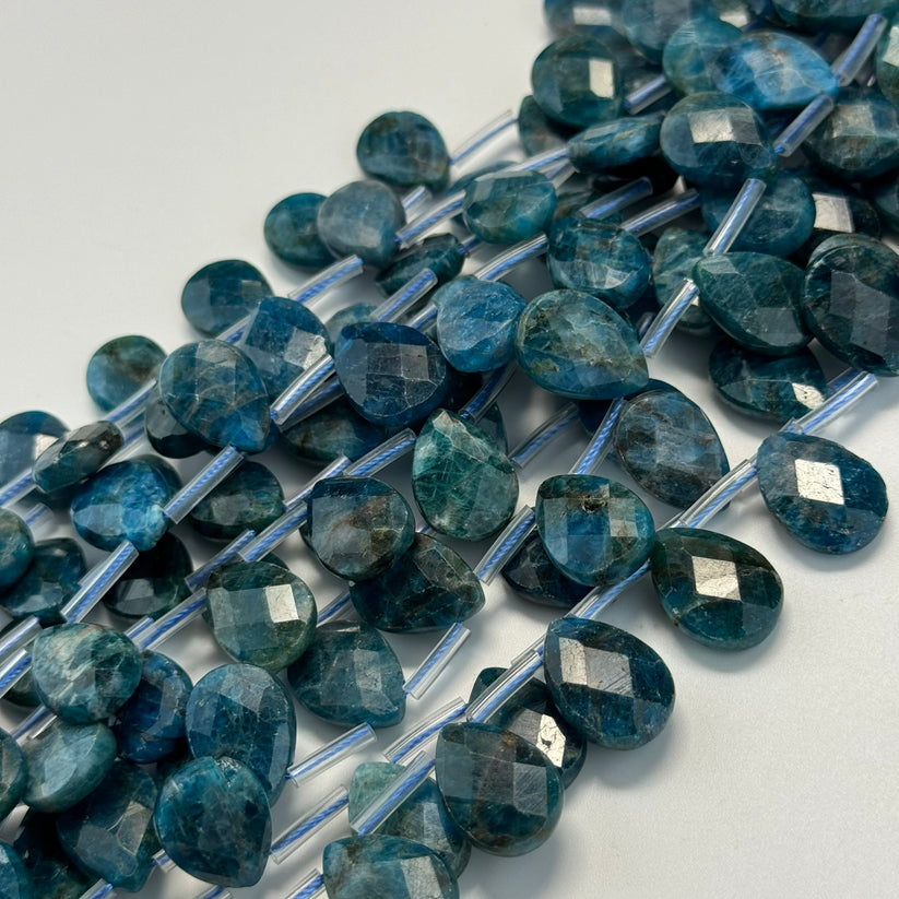 Apatite Stone Beads in Faceted Finish and Pear Shape ready for jewelry making in strand and blue color