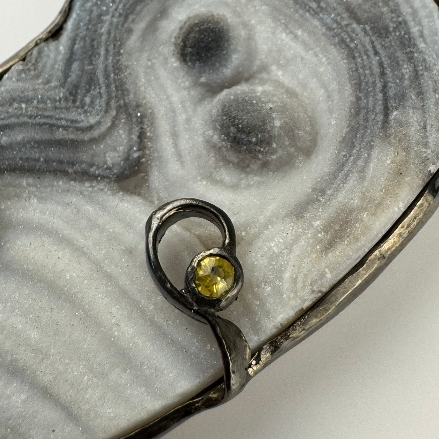 Druzy Chalcedony Quartz Coral Reef Black Rhodium Pendant with Yellow Sapphire image 2