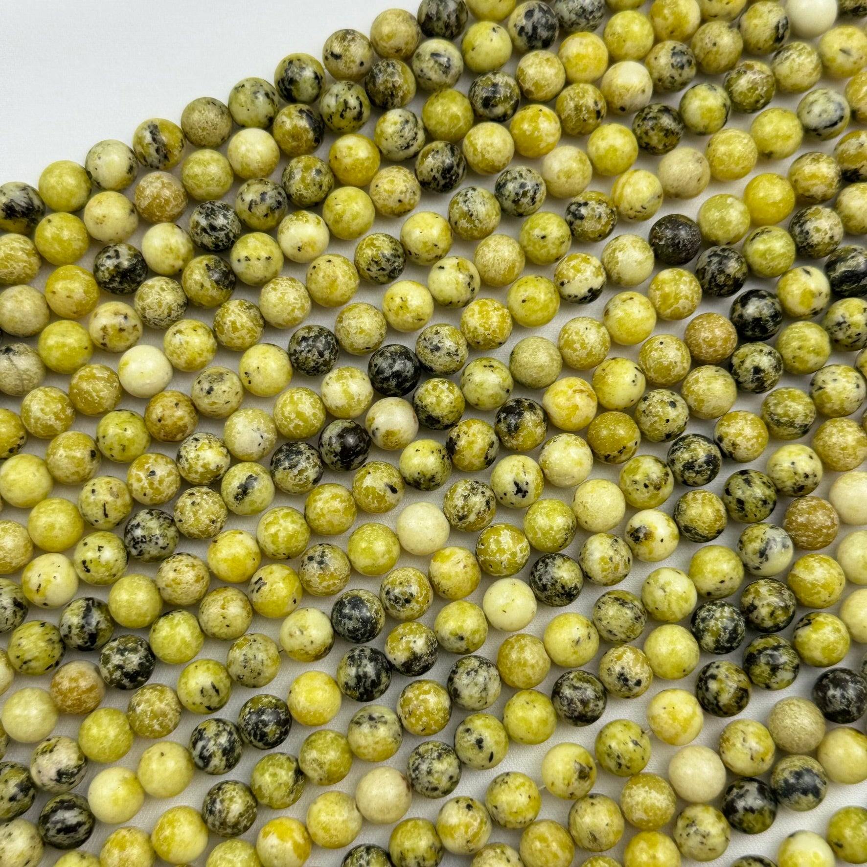 Dendritic Yellow Serpentine Polished Round Beads image 3