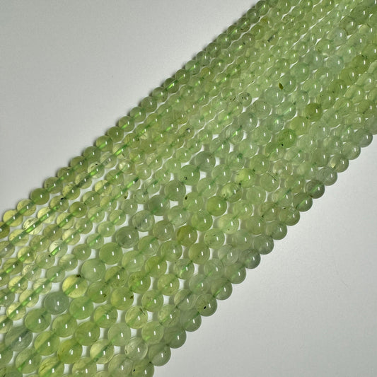 Prehnite Polished Round Beads - (AA Quality)
