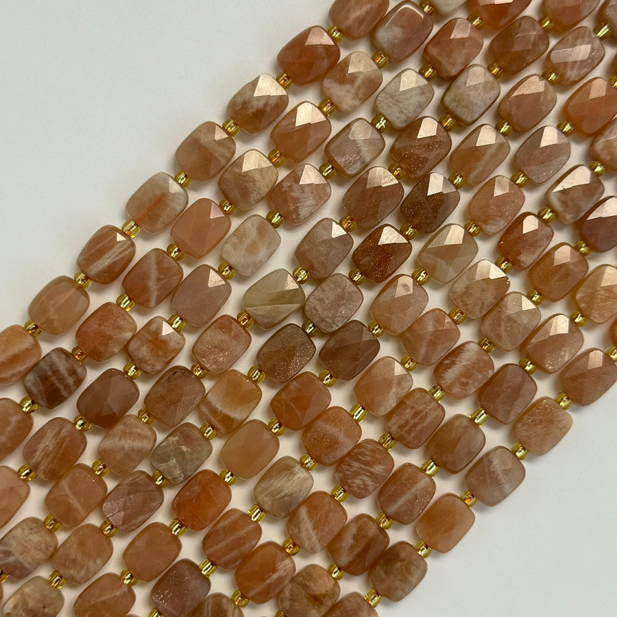 Sunstone Moonstone Rectangular Faceted Cushion Cut Beads10xÂ8 mm Beads image 0