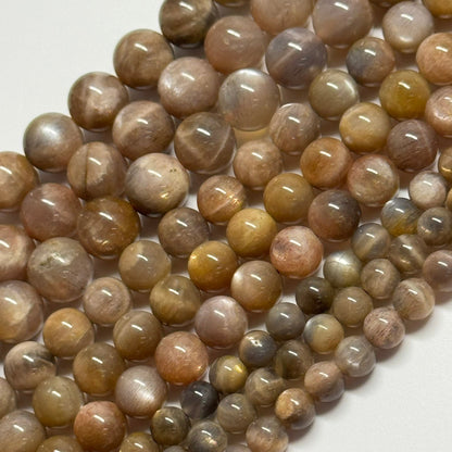 Sunstone & Moonstone Chocolate Polished Round Beads - (AA Quality)