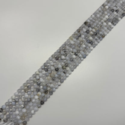 White Chalcedony Dendritic Beads - Polished Round