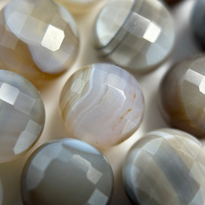 Banded Agate Gemstone Beads - Lentil Shape - Faceted Finish 