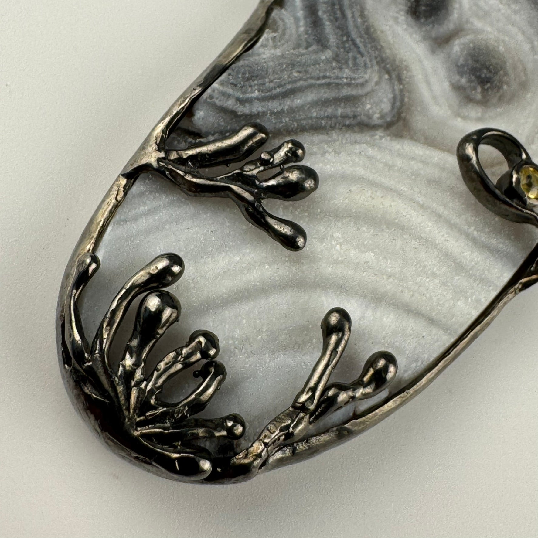 Druzy Chalcedony Quartz Coral Reef Black Rhodium Pendant with Yellow Sapphire image 3