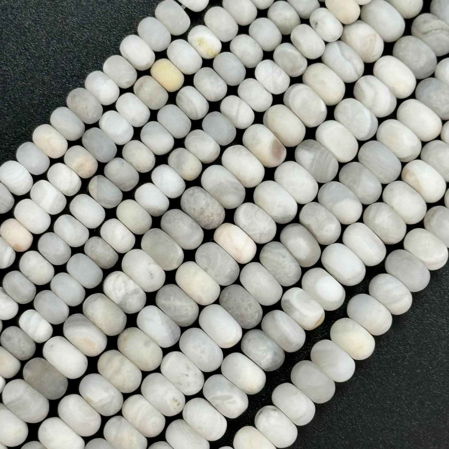 White Lace Agate Chalcedony Frosted Rondelle Beads image 0