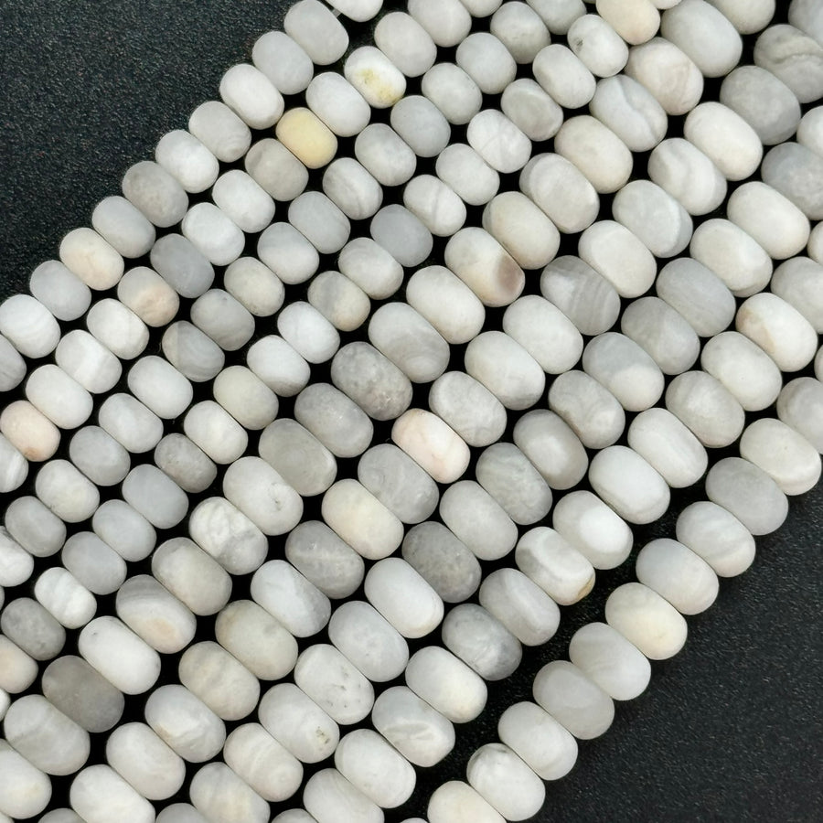 White Lace Agate Chalcedony Frosted Rondelle Beads image 0
